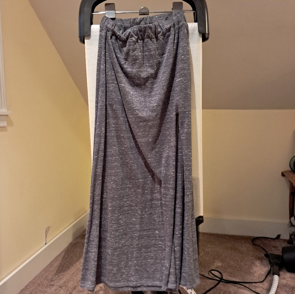 Maxi skirt with side slit, small, Heather grey, elastic waist band